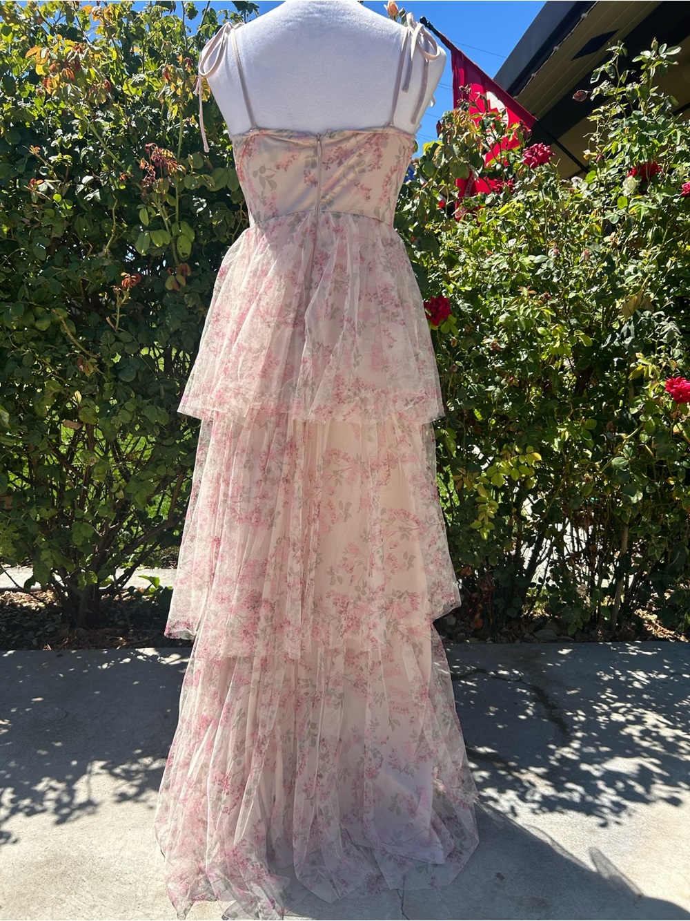 Lulus Blissfully Gorgeous Blush Floral Tie-Strap Bustier Coquette Maxi Dress - Picture 7 of 10